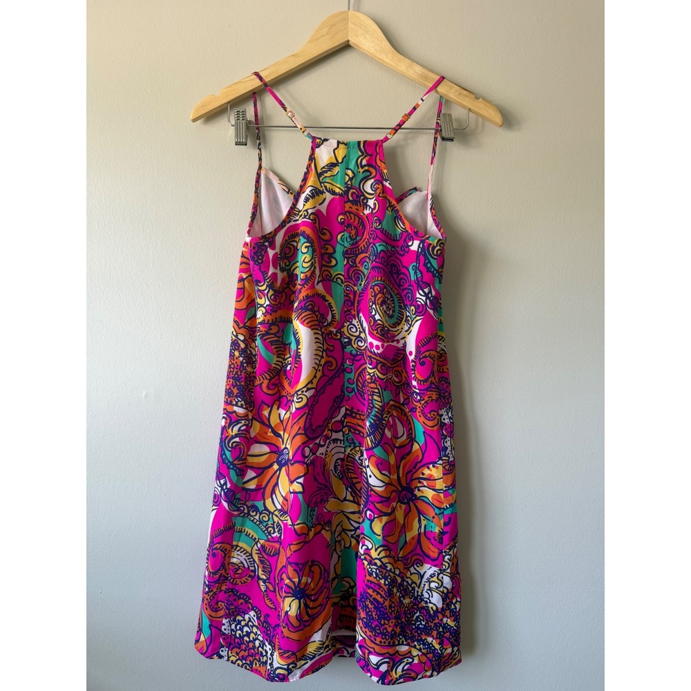 Lilly Pulitzer Silk Halter Mini Dress XS Pink Multi Floral Paisley Abstract - Picture 5 of 8